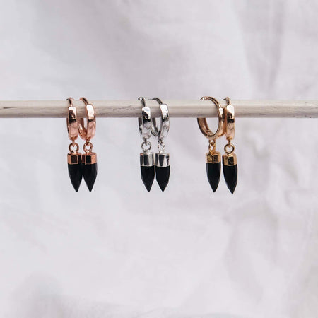 Black Onyx Huggies in Gold, Sterling Silver and Rose Gold | Boho Unique Crystal & Gemstone Earrings