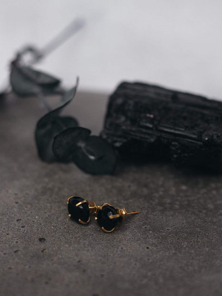 Black Tourmaline Crystal Stud Earrings  |  Unique Boho Crystal Gemstone Earrings