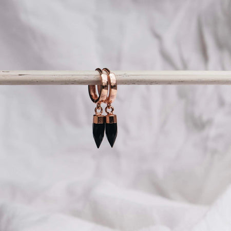 Black Onyx Huggies in Gold, Sterling Silver and Rose Gold | Boho Unique Crystal & Gemstone Earrings