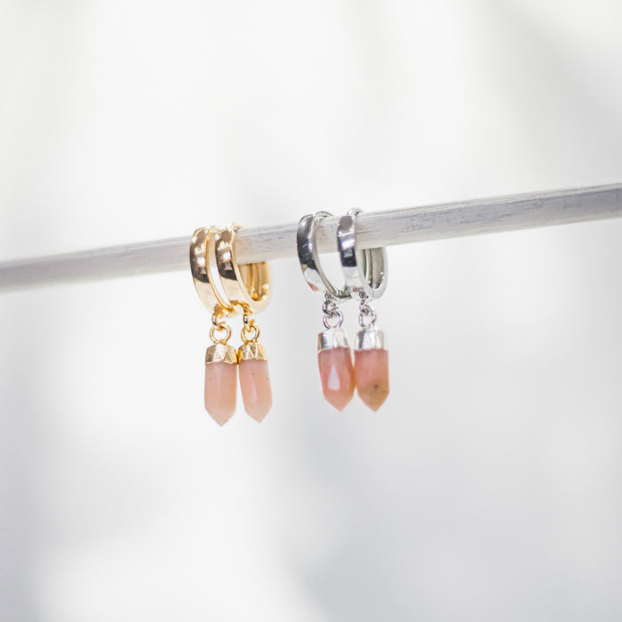 Pink Opal Huggie earrings Gold | Silver