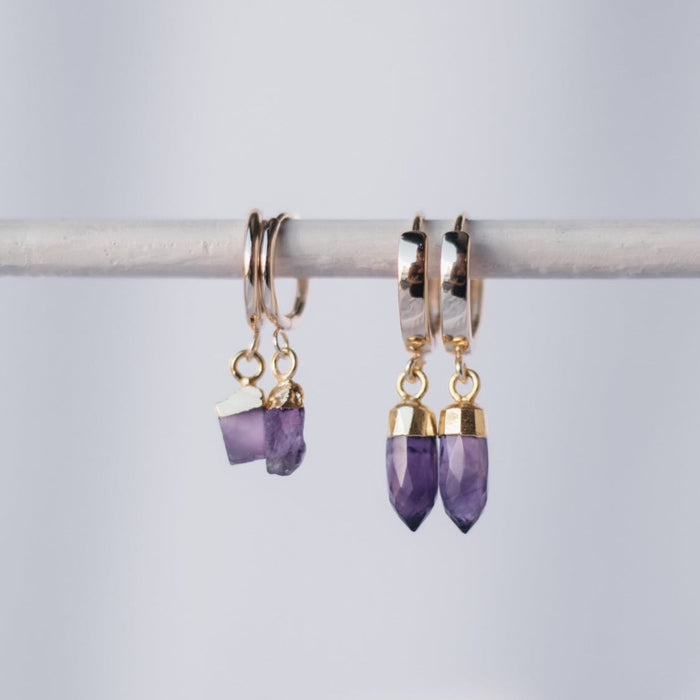 Amethyst Sleepers |  Crystal Earrings in Gold, Rose Gold and Sterling Silver