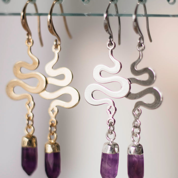 Sadie Amethyst Earrings  |  Gold and Silver
