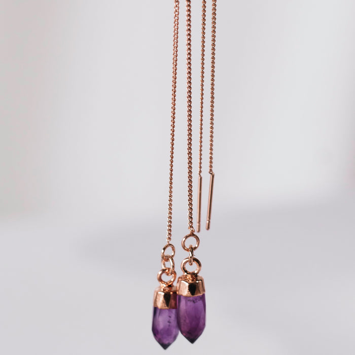 Amethyst Bullet Drop Earrings  |  Gold, Rose Gold and Silver