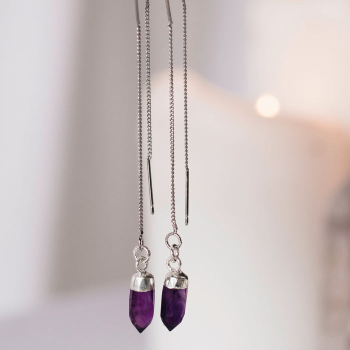 Amethyst Bullet Drop Earrings  |  Gold, Rose Gold and Silver