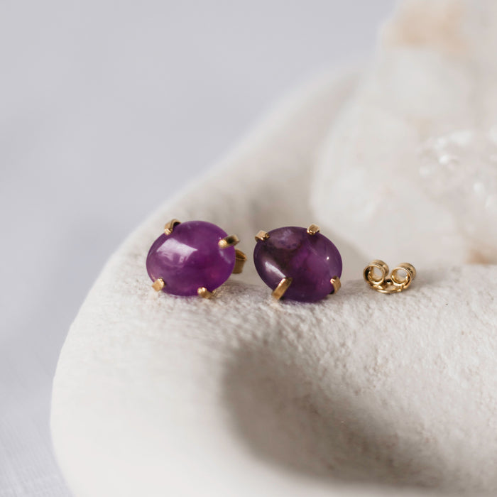 Amethyst Earring Studs  |  Gold, Rose Gold and Silver
