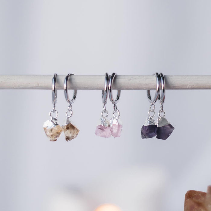 Rose Quartz Sleepers |  Crystal Earrings in Gold, Rose Gold and Sterling Silver