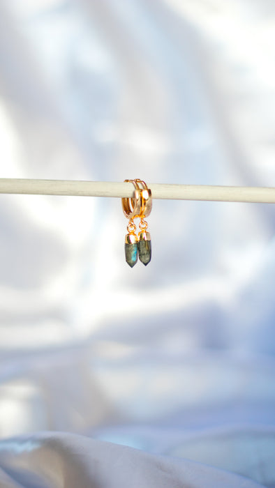 Labradorite Crystal Huggie | Gold & Silver