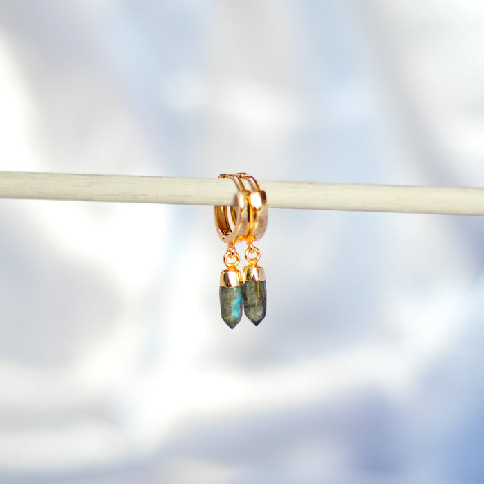 Labradorite Crystal Huggie | Gold & Silver