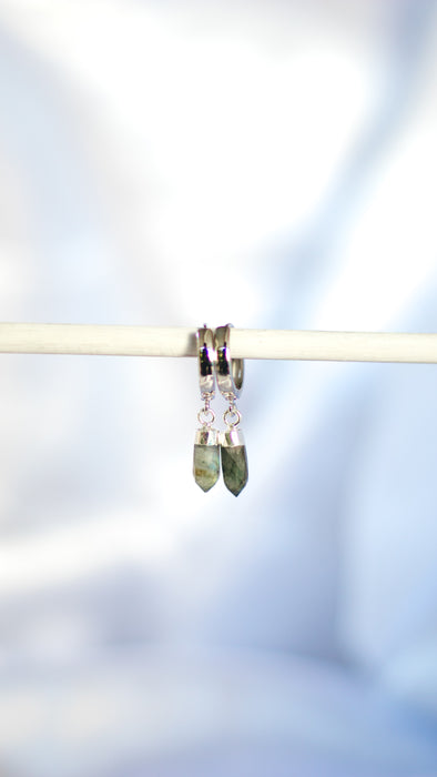 Labradorite Crystal Huggie | Gold & Silver