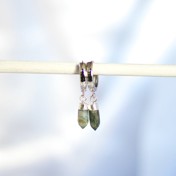 Labradorite Crystal Huggie | Gold & Silver