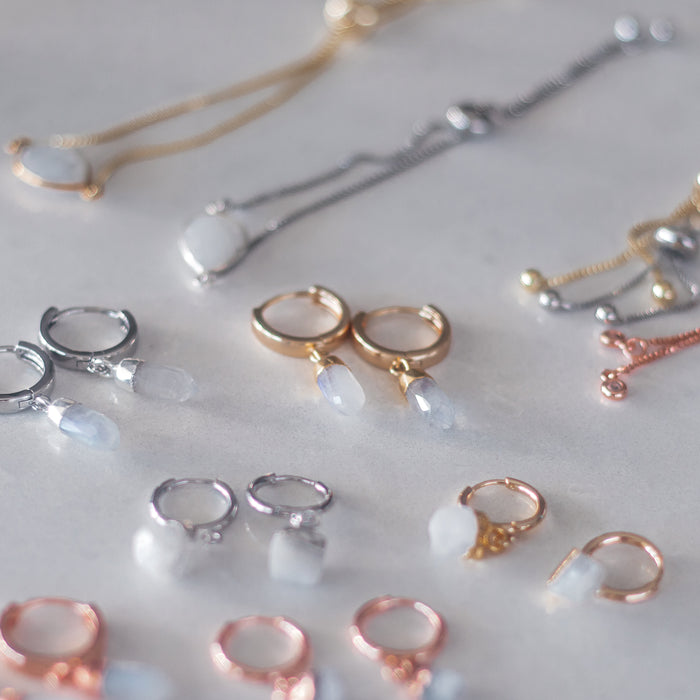 Moonstone Huggie  |  Gemstone Crystal Earrings Gold, Silver, Rose Gold