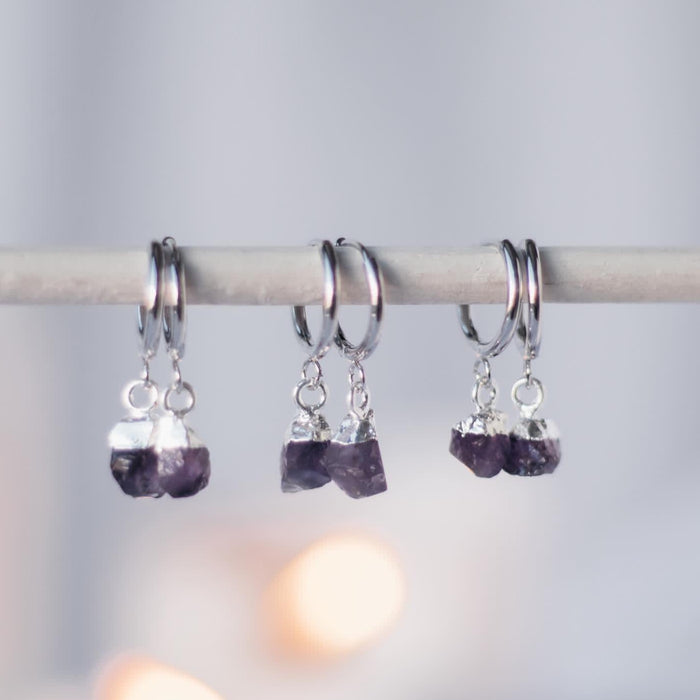 Amethyst Sleepers |  Crystal Earrings in Gold, Rose Gold and Sterling Silver