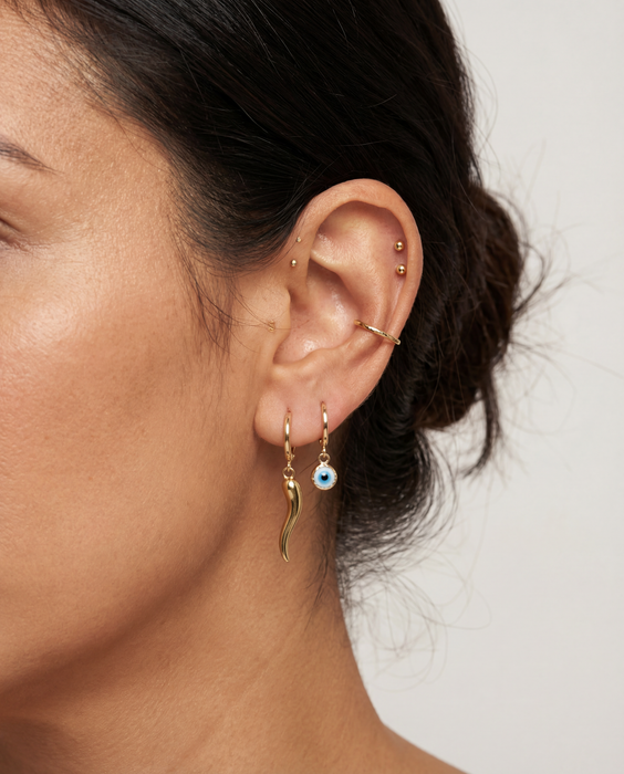 Evil Eye Sleeper |   Earrings in Gold And Silver
