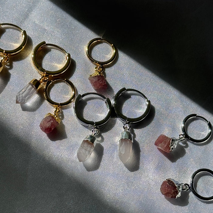 Pink Tourmaline Sleepers | Crystal Earrings in gold and silver
