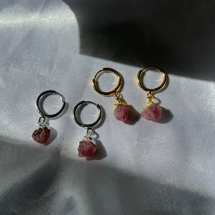 Pink Tourmaline Sleepers | Crystal Earrings in gold and silver