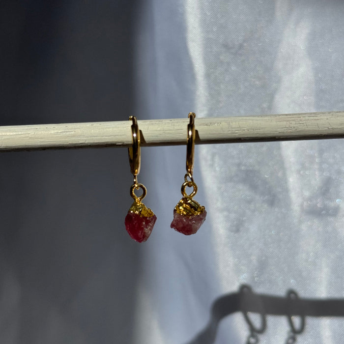 Pink Tourmaline Sleepers | Crystal Earrings in gold and silver