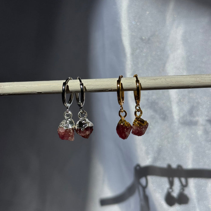 Pink Tourmaline Sleepers | Crystal Earrings in gold and silver