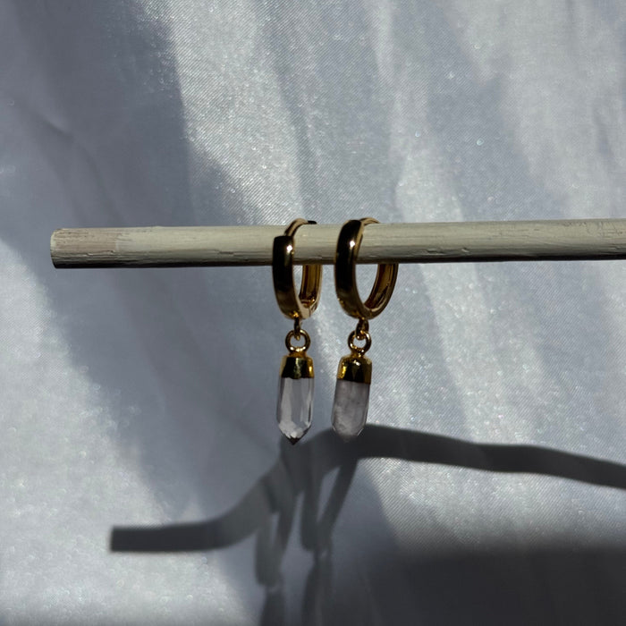 Rose Quartz Crystal Huggie | Gold & Silver