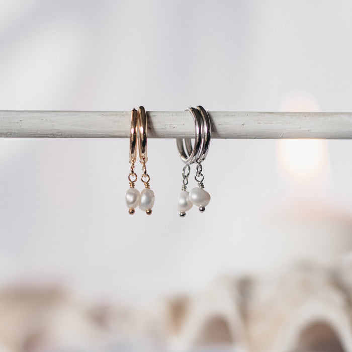 Pearl Double Stack Sleeper | Gold and Silver earrings