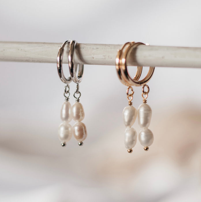 Pearl Double Stack Sleeper | Gold and Silver earrings