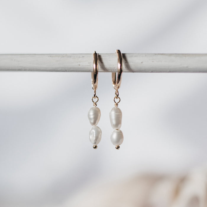 Pearl Double Stack Sleeper | Gold and Silver earrings