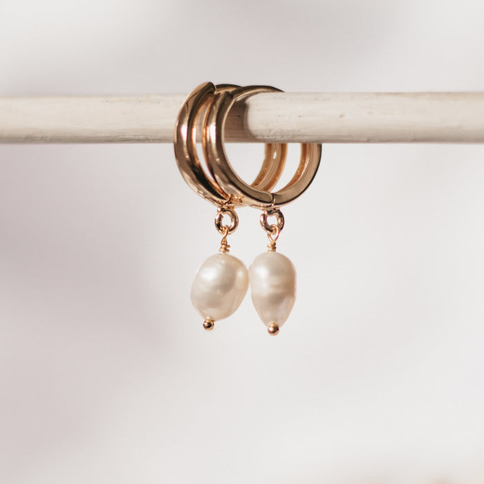 Pearl Huggie | Gold and Silver earring