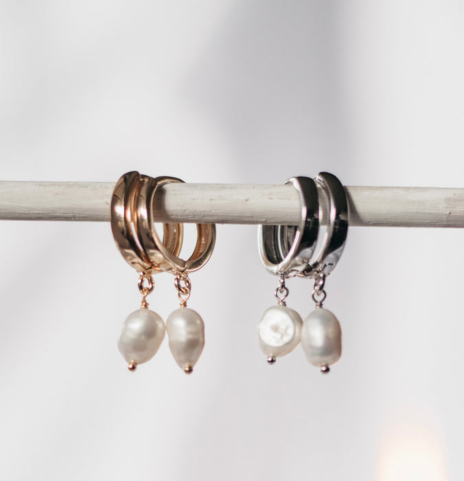 Pearl Huggie | Gold and Silver earring