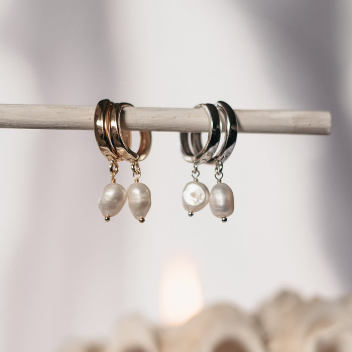 Pearl Huggie | Gold and Silver earring