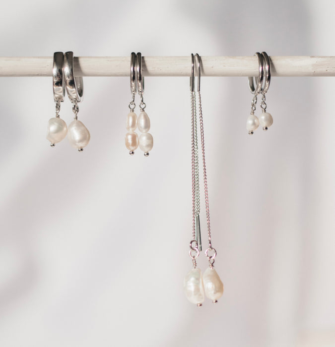 Pearl Double Stack Sleeper | Gold and Silver earrings