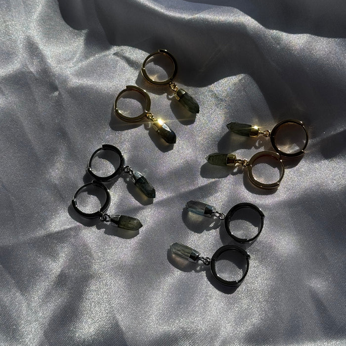 Labradorite Crystal Huggie | Gold & Silver
