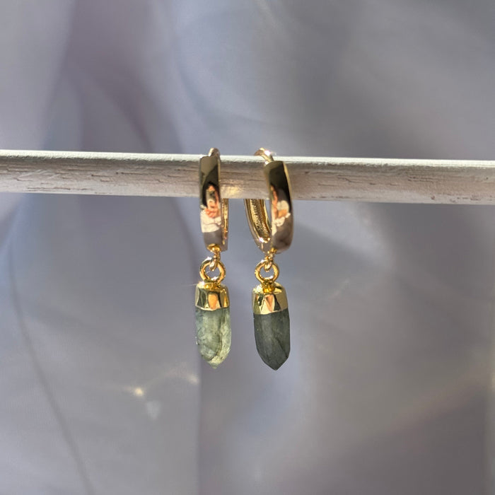 Labradorite Crystal Huggie | Gold & Silver