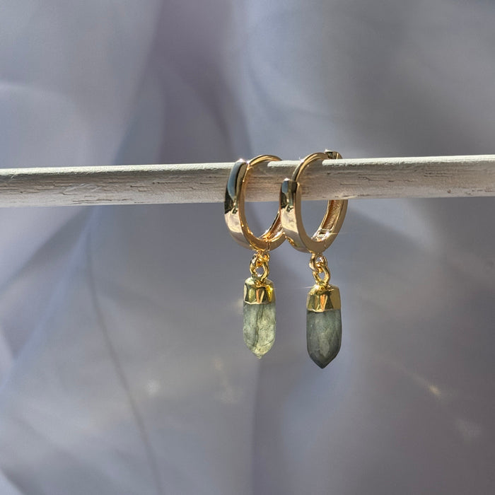 Labradorite Crystal Huggie | Gold & Silver