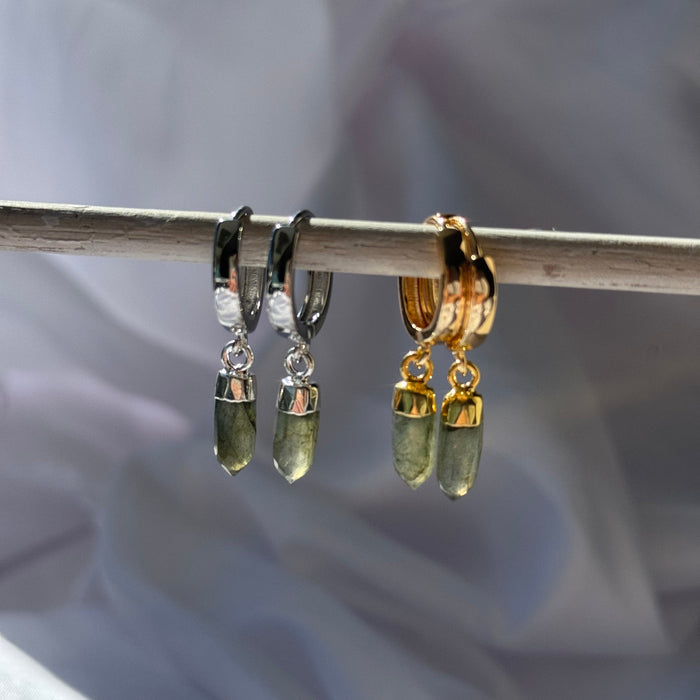 Labradorite Crystal Huggie | Gold & Silver