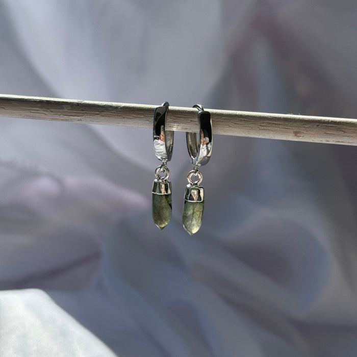 Labradorite Crystal Huggie | Gold & Silver