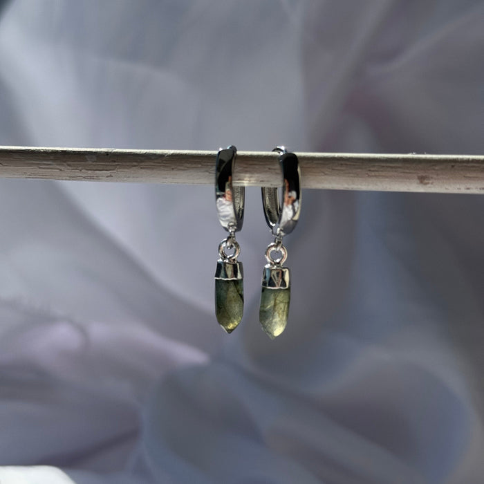 Labradorite Crystal Huggie | Gold & Silver