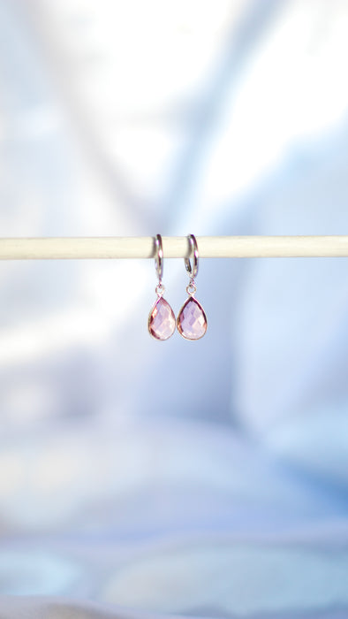 Morganite Quartz Sleepers |  Crystal Earrings in Gold, Rose Gold and Sterling Silver