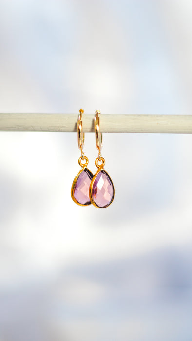 Morganite Quartz Sleepers |  Crystal Earrings in Gold, Rose Gold and Sterling Silver