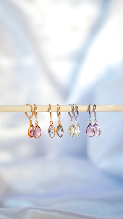 Morganite Quartz Sleepers |  Crystal Earrings in Gold, Rose Gold and Sterling Silver