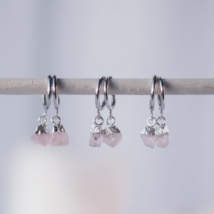 Rose Quartz Sleepers |  Crystal Earrings in Gold, Rose Gold and Sterling Silver