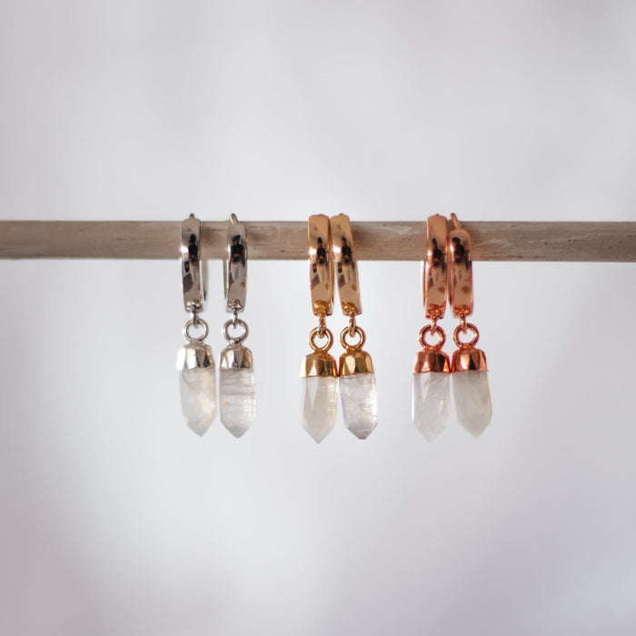 Moonstone Huggie  |  Gemstone Crystal Earrings Gold, Silver, Rose Gold