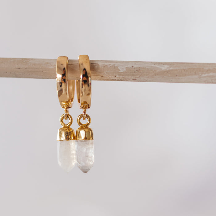 Moonstone Huggie  |  Gemstone Crystal Earrings Gold, Silver, Rose Gold