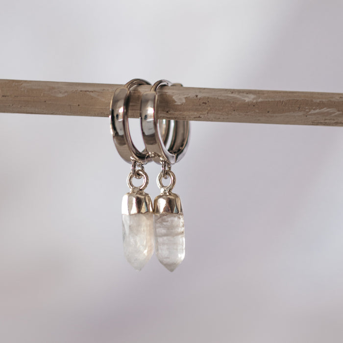 Moonstone Huggie  |  Gemstone Crystal Earrings Gold, Silver, Rose Gold