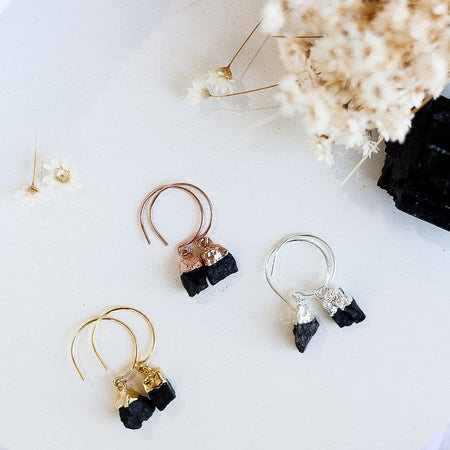 Black Tourmaline Luxe Hoops | Crystal Gemstone Hoop Earrings