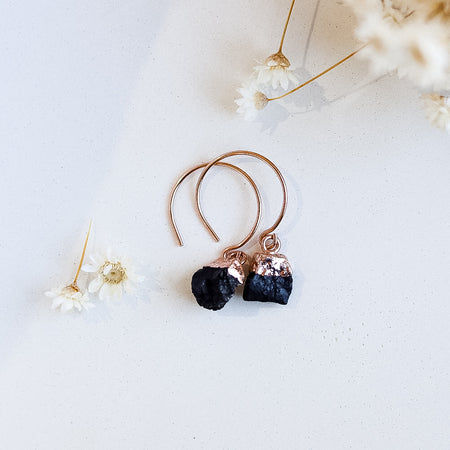 Black Tourmaline Luxe Hoops | Crystal Gemstone Hoop Earrings | Gold, Rose Gold and Sterling Silver