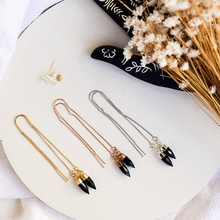 Black Onyx Drop Earrings | Boho Unique Earrings in Gold, Silver and Rose Gold