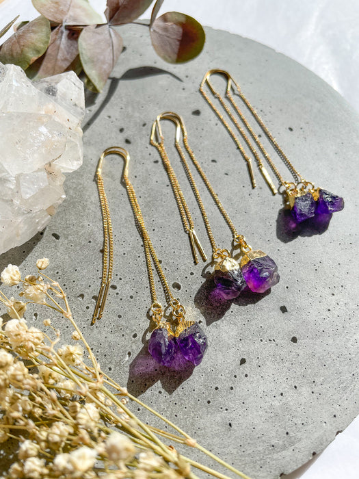 Amethyst Drop Earrings Gold