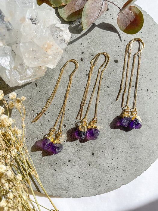 Amethyst Drop Earrings Gold