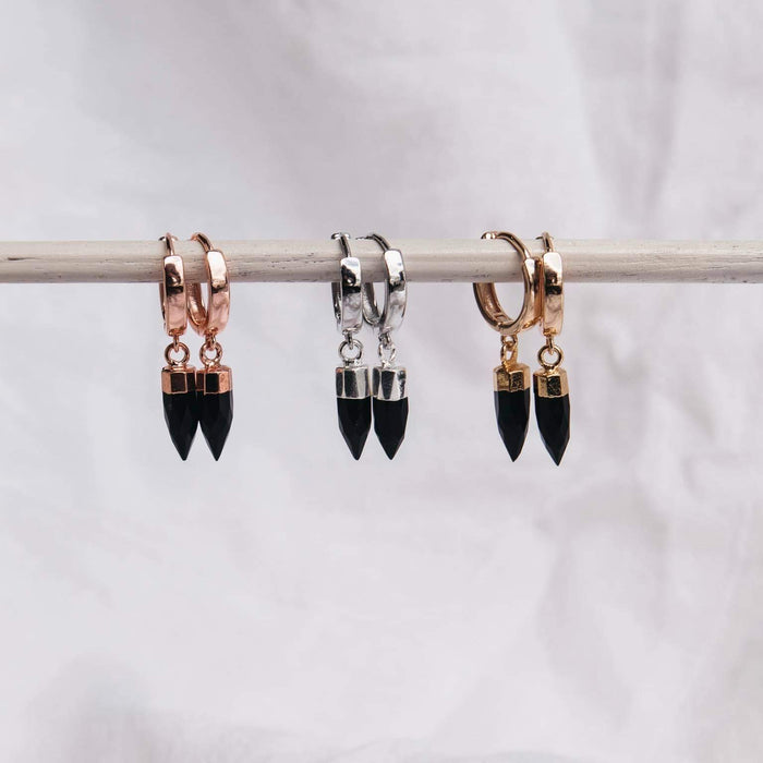 Black Onyx Huggies in Gold, Sterling Silver and Rose Gold | Boho Unique Crystal & Gemstone Earrings