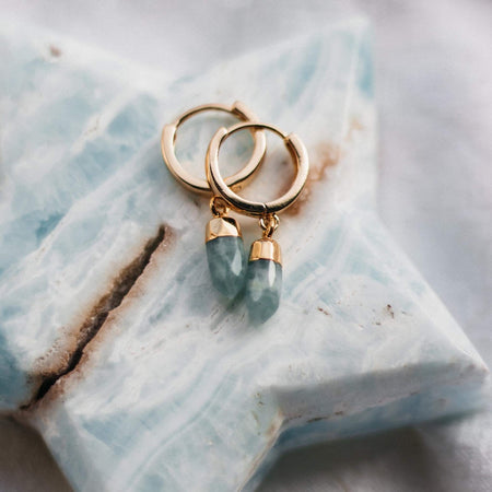 Pair of Gold Amazonite Huggie Earrings