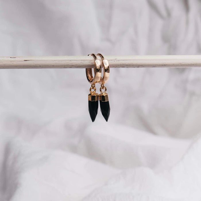 Black Onyx Huggies in Gold, Sterling Silver and Rose Gold | Boho Unique Crystal & Gemstone Earrings